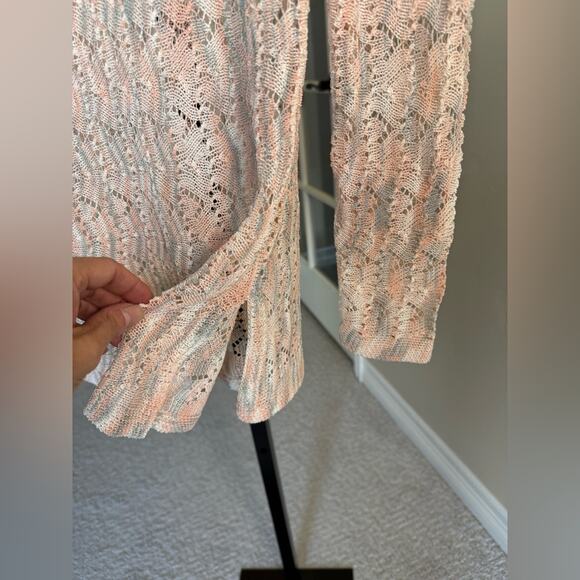 Soft Surroundings Open-Knit Crochet Sweater Tunic Womens Medium Peach Ivory Gray - Picture 4 of 6